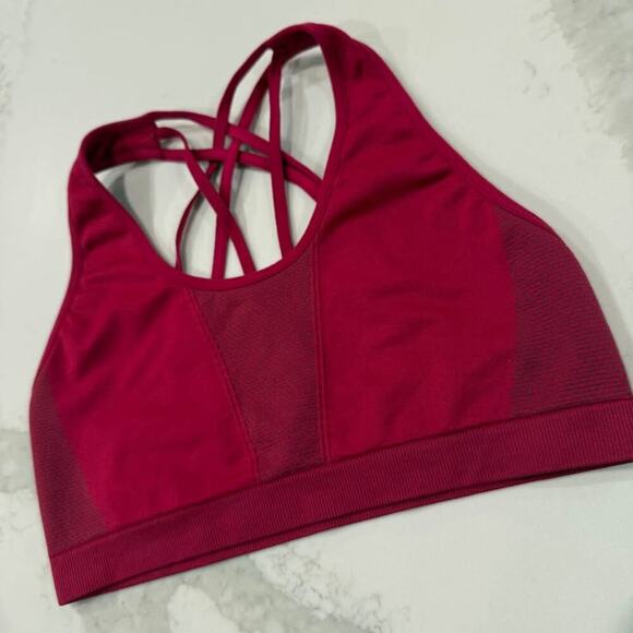 Fabletics Strappy Racerback Sports Bra Women's Small Red Mesh Details Low Impact - Picture 2 of 7